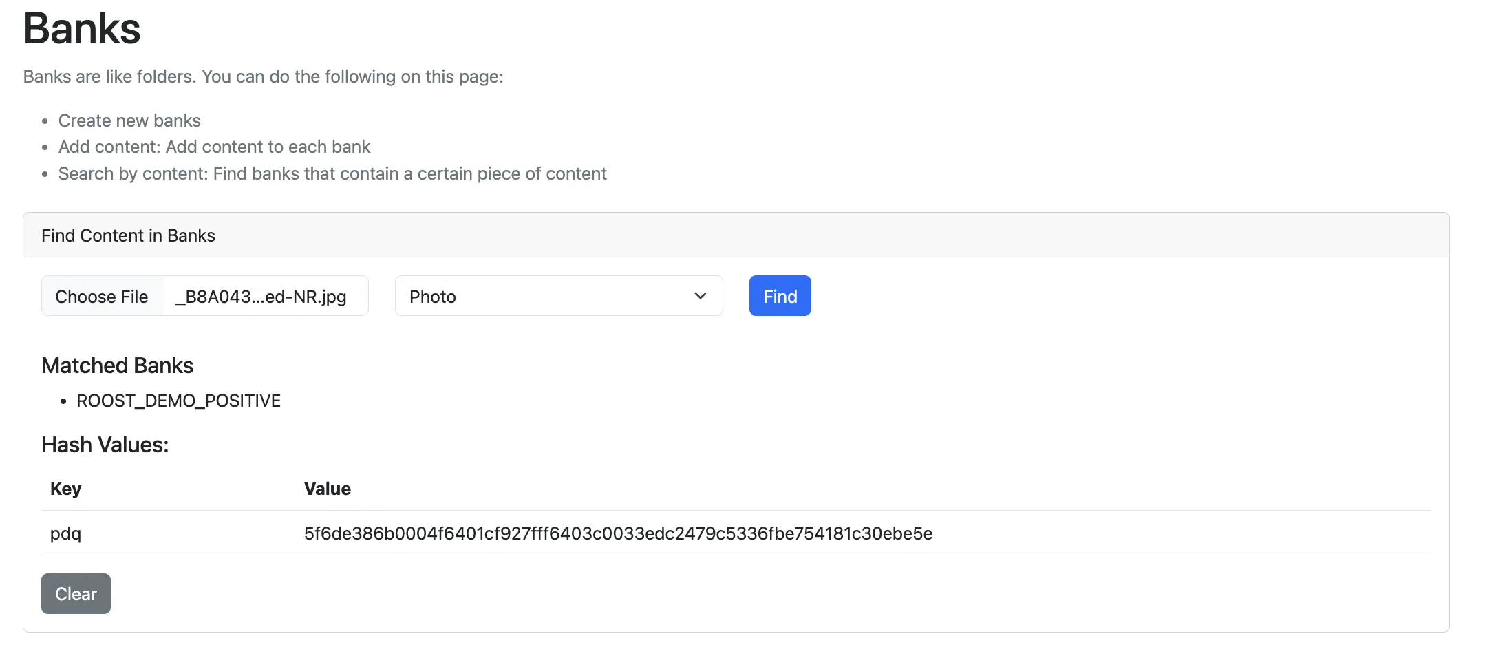 Find content in bank
